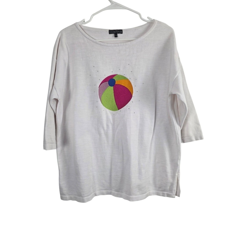 Bua‎ Bua Beach Ball Top L Womens Art To Wear 100% Cotton Gems Coastal Beach